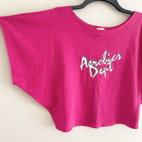 Vintage Apparel Active Crop Top Oversize M Fusia Pink Activewear Retro - Picture 8 of 8